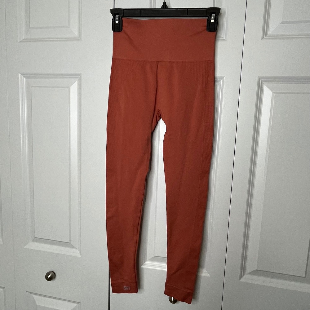 SET Active Sculptflex Rib Leggings Pink Clay Seamless High Rise XS - Picture 6 of 9